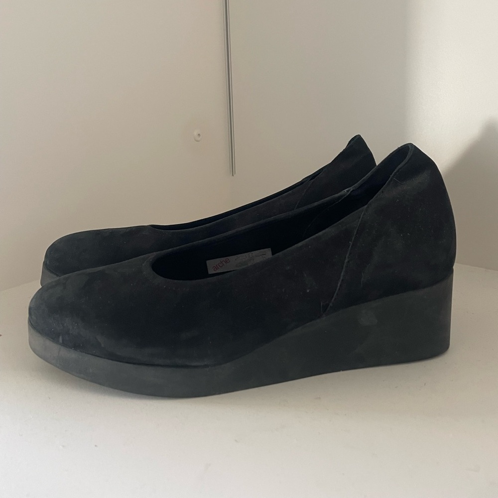 Arche Black Nubuck Leather Wedge Shoes
